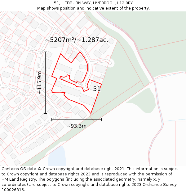 51, HEBBURN WAY, LIVERPOOL, L12 0PY: Plot and title map