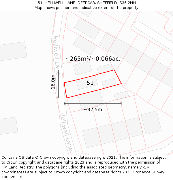 51, HELLIWELL LANE, DEEPCAR, SHEFFIELD, S36 2NH: Plot and title map