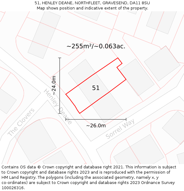 51, HENLEY DEANE, NORTHFLEET, GRAVESEND, DA11 8SU: Plot and title map