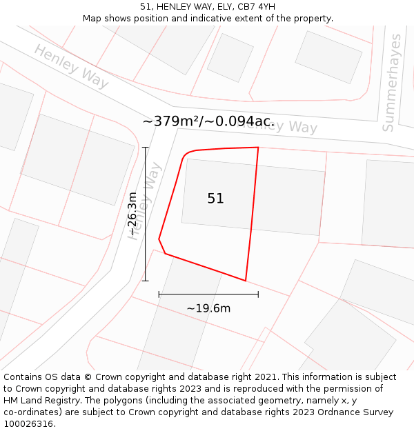 51, HENLEY WAY, ELY, CB7 4YH: Plot and title map