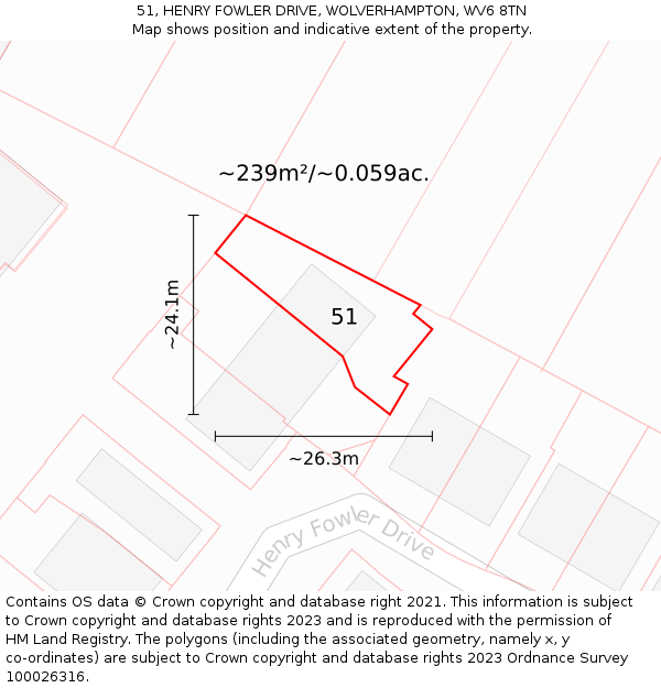 51, HENRY FOWLER DRIVE, WOLVERHAMPTON, WV6 8TN: Plot and title map
