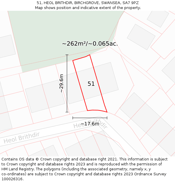 51, HEOL BRITHDIR, BIRCHGROVE, SWANSEA, SA7 9PZ: Plot and title map