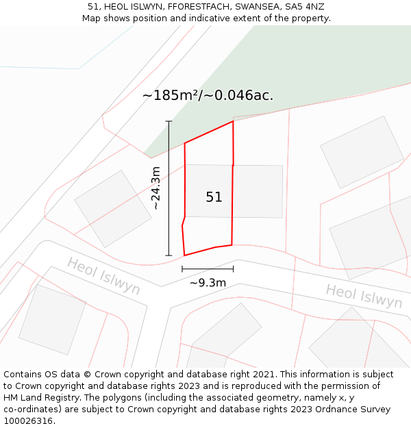 51, HEOL ISLWYN, FFORESTFACH, SWANSEA, SA5 4NZ: Plot and title map
