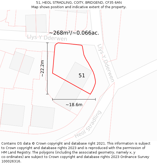 51, HEOL STRADLING, COITY, BRIDGEND, CF35 6AN: Plot and title map