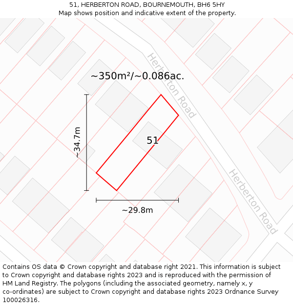 51, HERBERTON ROAD, BOURNEMOUTH, BH6 5HY: Plot and title map