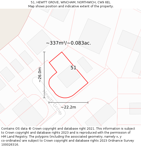 51, HEWITT GROVE, WINCHAM, NORTHWICH, CW9 6EL: Plot and title map