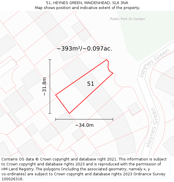 51, HEYNES GREEN, MAIDENHEAD, SL6 3NA: Plot and title map