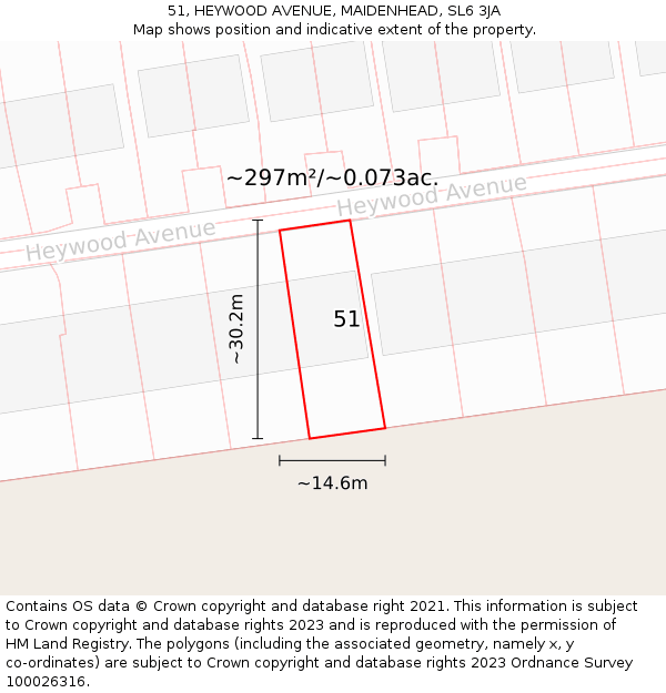 51, HEYWOOD AVENUE, MAIDENHEAD, SL6 3JA: Plot and title map