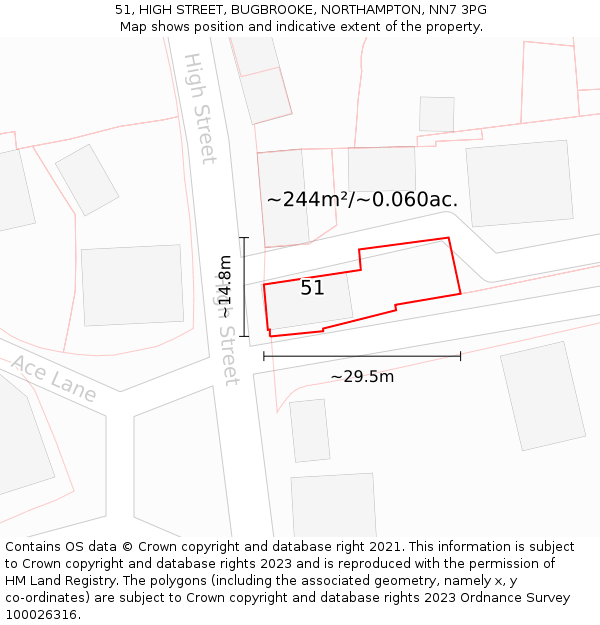 51, HIGH STREET, BUGBROOKE, NORTHAMPTON, NN7 3PG: Plot and title map