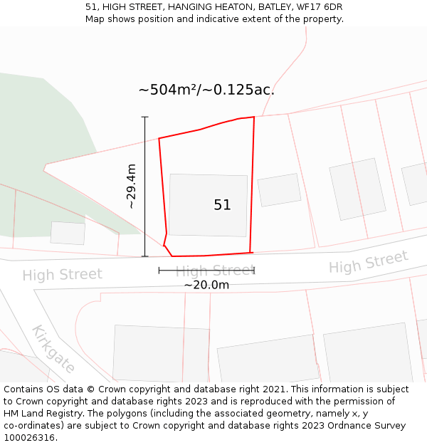 51, HIGH STREET, HANGING HEATON, BATLEY, WF17 6DR: Plot and title map