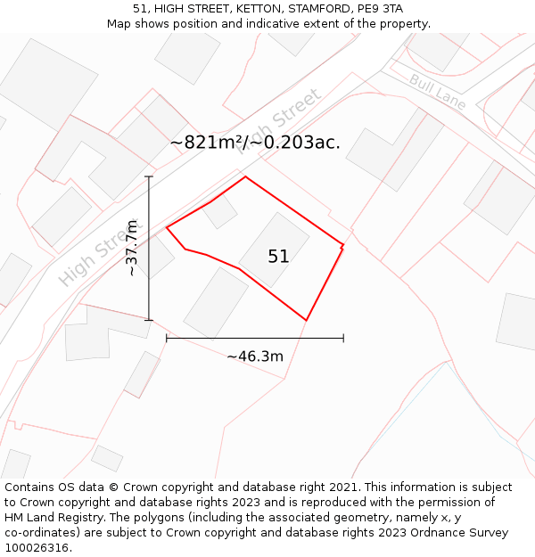 51, HIGH STREET, KETTON, STAMFORD, PE9 3TA: Plot and title map