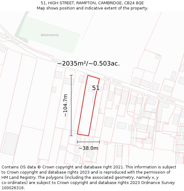 51, HIGH STREET, RAMPTON, CAMBRIDGE, CB24 8QE: Plot and title map