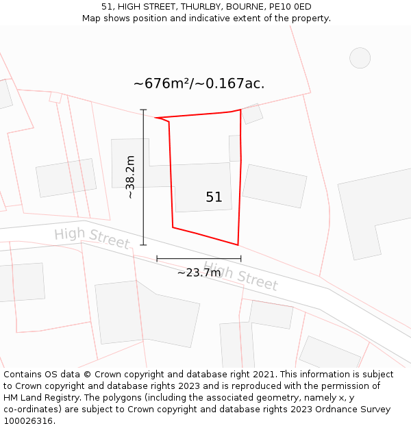51, HIGH STREET, THURLBY, BOURNE, PE10 0ED: Plot and title map