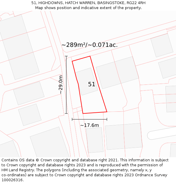 51, HIGHDOWNS, HATCH WARREN, BASINGSTOKE, RG22 4RH: Plot and title map