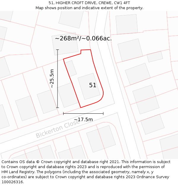 51, HIGHER CROFT DRIVE, CREWE, CW1 4FT: Plot and title map