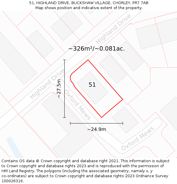 51, HIGHLAND DRIVE, BUCKSHAW VILLAGE, CHORLEY, PR7 7AB: Plot and title map