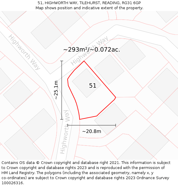 51, HIGHWORTH WAY, TILEHURST, READING, RG31 6GP: Plot and title map