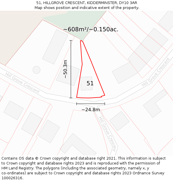 51, HILLGROVE CRESCENT, KIDDERMINSTER, DY10 3AR: Plot and title map