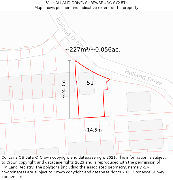 51, HOLLAND DRIVE, SHREWSBURY, SY2 5TH: Plot and title map