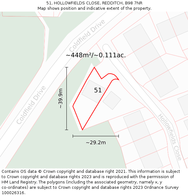 51, HOLLOWFIELDS CLOSE, REDDITCH, B98 7NR: Plot and title map