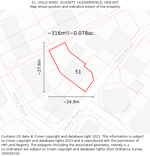 51, HOLLY ROAD, SCISSETT, HUDDERSFIELD, HD8 9GT: Plot and title map