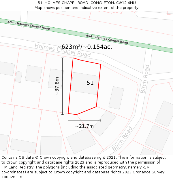 51, HOLMES CHAPEL ROAD, CONGLETON, CW12 4NU: Plot and title map