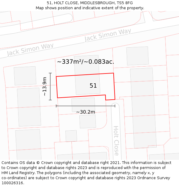 51, HOLT CLOSE, MIDDLESBROUGH, TS5 8FG: Plot and title map