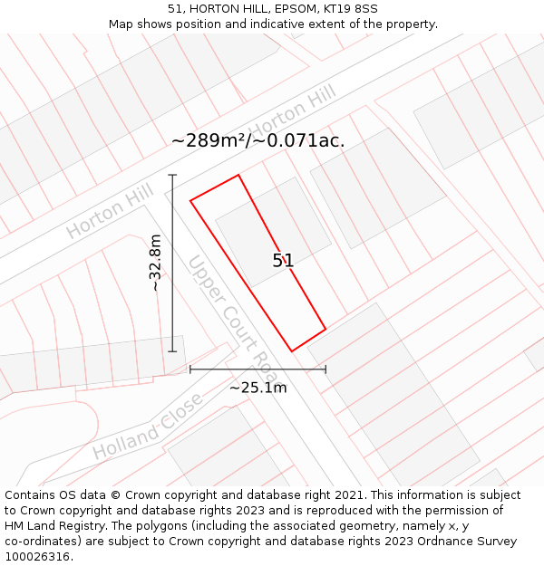 51, HORTON HILL, EPSOM, KT19 8SS: Plot and title map