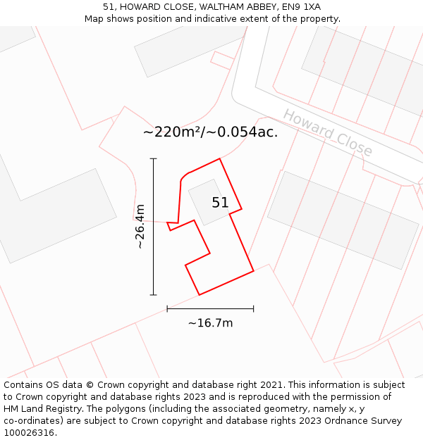 51, HOWARD CLOSE, WALTHAM ABBEY, EN9 1XA: Plot and title map