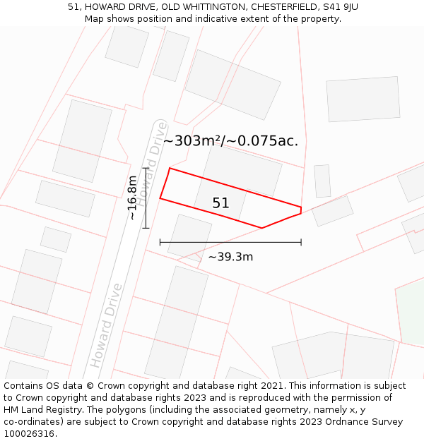 51, HOWARD DRIVE, OLD WHITTINGTON, CHESTERFIELD, S41 9JU: Plot and title map
