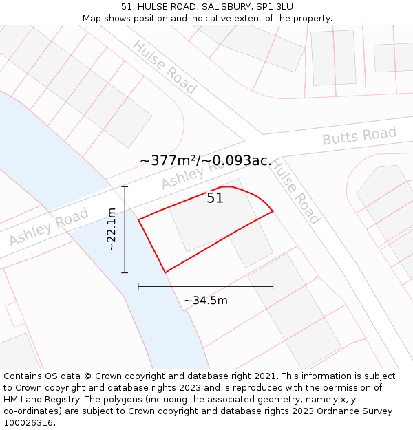 51, HULSE ROAD, SALISBURY, SP1 3LU: Plot and title map