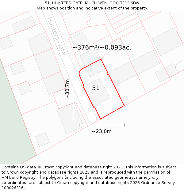 51, HUNTERS GATE, MUCH WENLOCK, TF13 6BW: Plot and title map