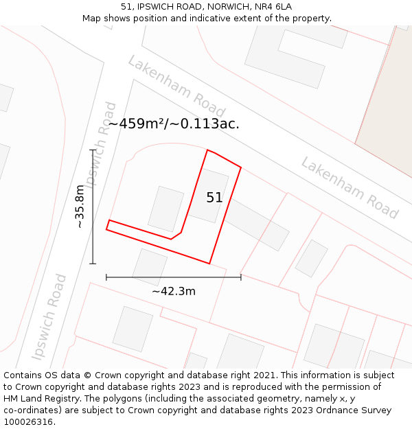51, IPSWICH ROAD, NORWICH, NR4 6LA: Plot and title map