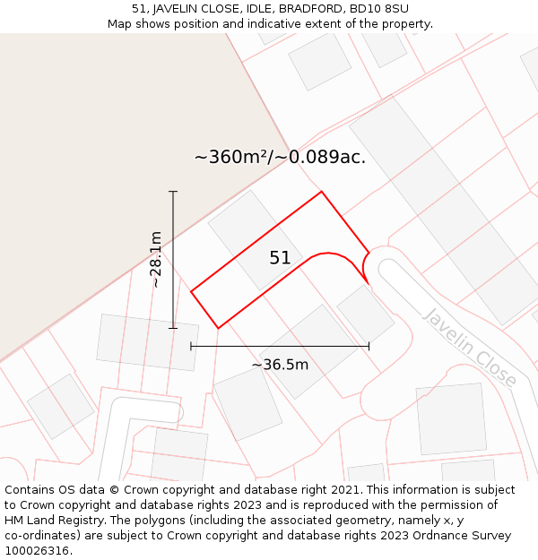 51, JAVELIN CLOSE, IDLE, BRADFORD, BD10 8SU: Plot and title map