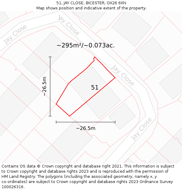 51, JAY CLOSE, BICESTER, OX26 6XN: Plot and title map