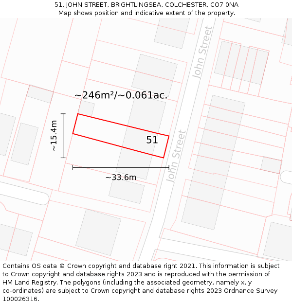 51, JOHN STREET, BRIGHTLINGSEA, COLCHESTER, CO7 0NA: Plot and title map