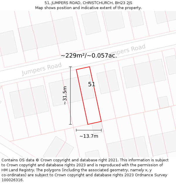51, JUMPERS ROAD, CHRISTCHURCH, BH23 2JS: Plot and title map