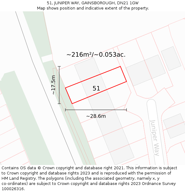 51, JUNIPER WAY, GAINSBOROUGH, DN21 1GW: Plot and title map