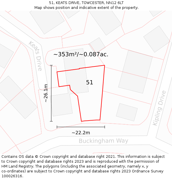 51, KEATS DRIVE, TOWCESTER, NN12 6LT: Plot and title map