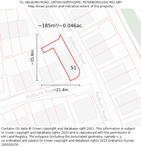 51, KELBURN ROAD, ORTON NORTHGATE, PETERBOROUGH, PE2 6BY: Plot and title map
