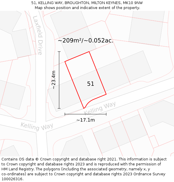 51, KELLING WAY, BROUGHTON, MILTON KEYNES, MK10 9NW: Plot and title map