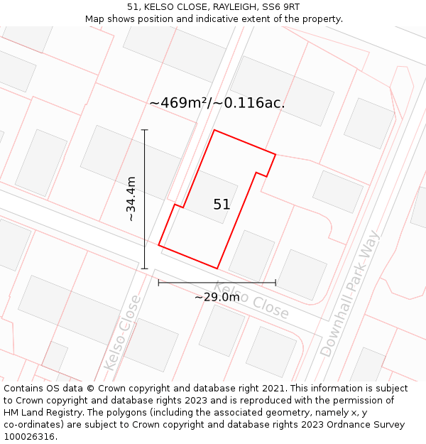 51, KELSO CLOSE, RAYLEIGH, SS6 9RT: Plot and title map