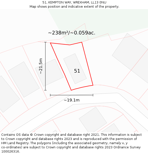 51, KEMPTON WAY, WREXHAM, LL13 0NU: Plot and title map