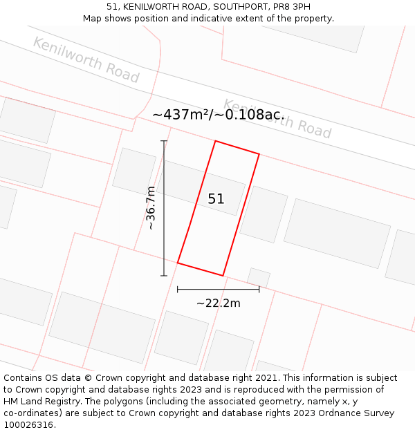 51, KENILWORTH ROAD, SOUTHPORT, PR8 3PH: Plot and title map