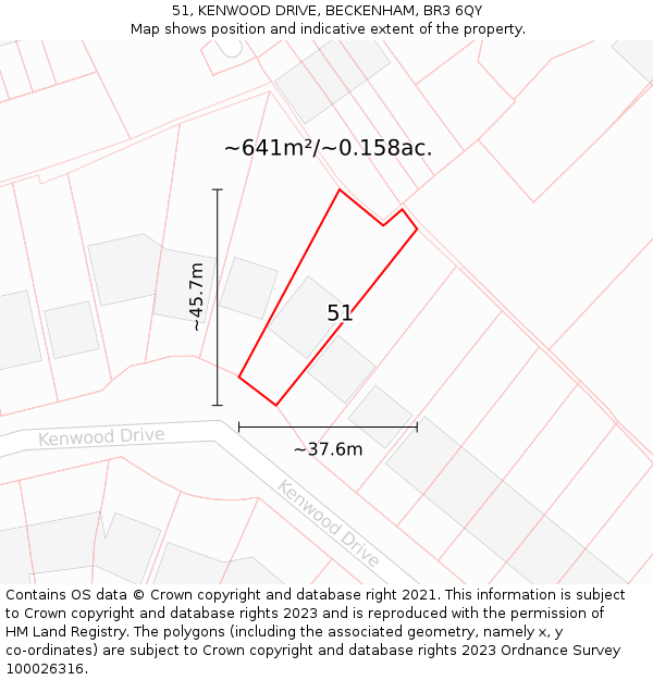 51, KENWOOD DRIVE, BECKENHAM, BR3 6QY: Plot and title map