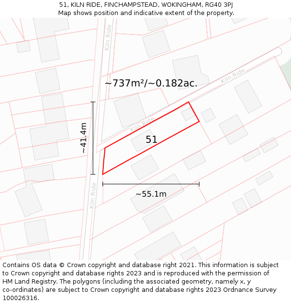 51, KILN RIDE, FINCHAMPSTEAD, WOKINGHAM, RG40 3PJ: Plot and title map