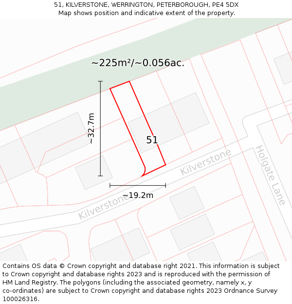 51, KILVERSTONE, WERRINGTON, PETERBOROUGH, PE4 5DX: Plot and title map