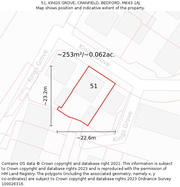 51, KINGS GROVE, CRANFIELD, BEDFORD, MK43 1AJ: Plot and title map