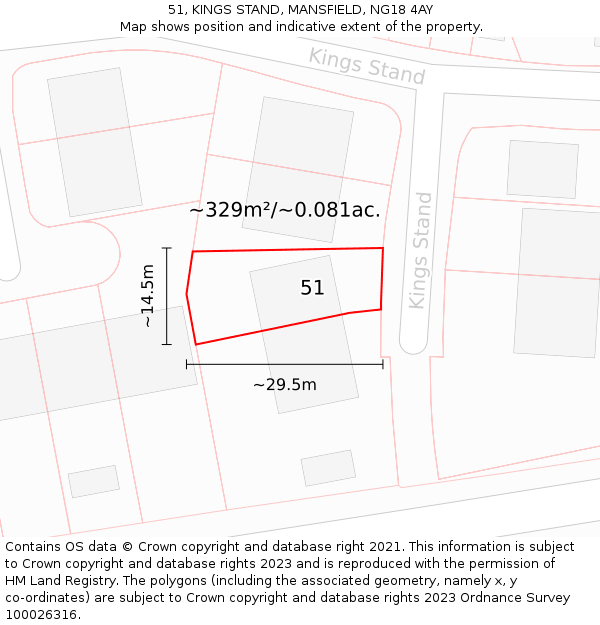 51, KINGS STAND, MANSFIELD, NG18 4AY: Plot and title map
