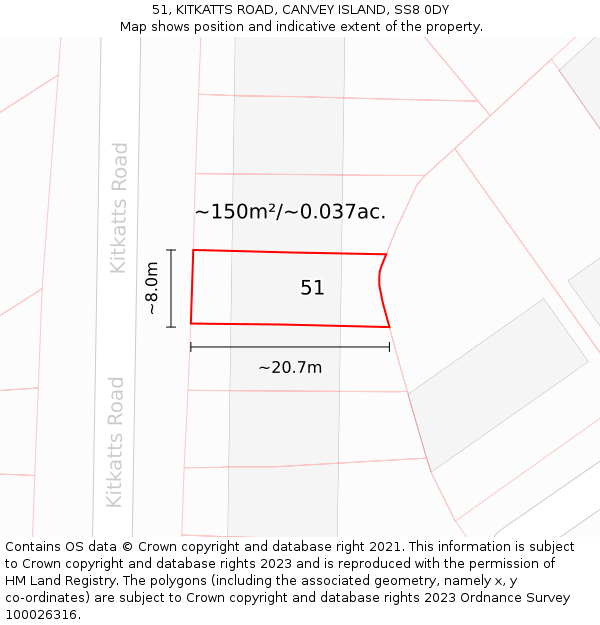 51, KITKATTS ROAD, CANVEY ISLAND, SS8 0DY: Plot and title map